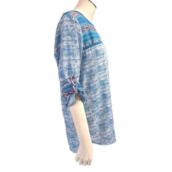 Antilia Femme All Polyester Lightweight Aztec Southwest Short Sleeves Blouse Siz - Picture 4 of 9